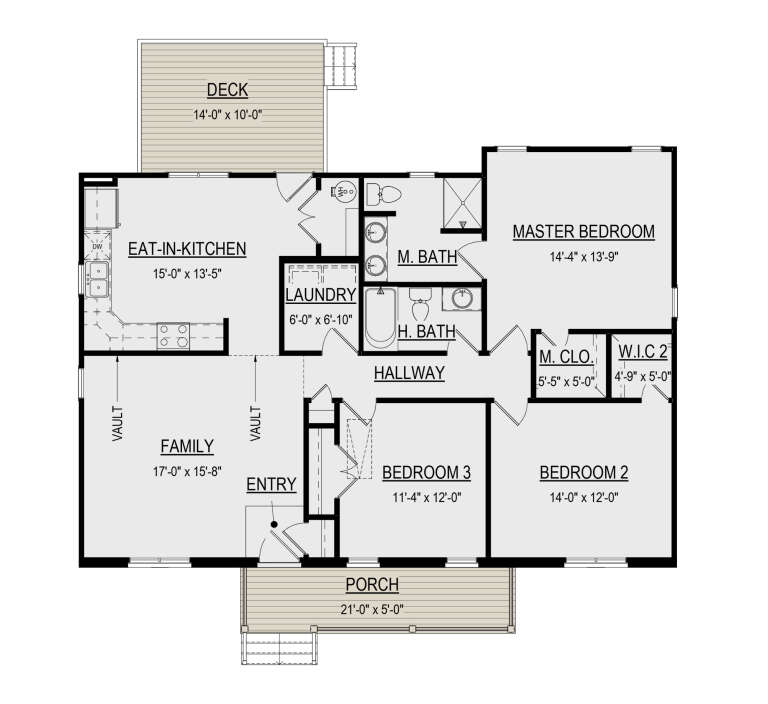 Ranch Plan: 1,410 Square Feet, 3 Bedrooms, 2 Bathrooms - 6261-00039