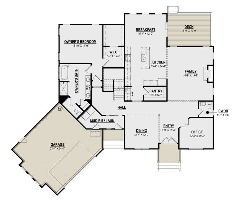 Traditional Plan: 3,572 Square Feet, 4 Bedrooms, 3.5 Bathrooms - 6261-00052