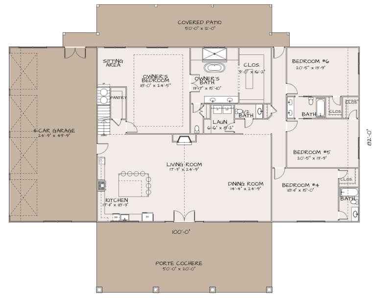 Barn Plan: 4,928 Square Feet, 6 Bedrooms, 4.5 Bathrooms - 2080-00003