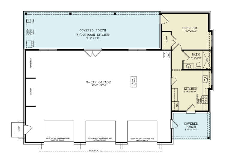 Modern Farmhouse Plan: 498 Square Feet, 1 Bedroom, 1 Bathroom - 699-00396