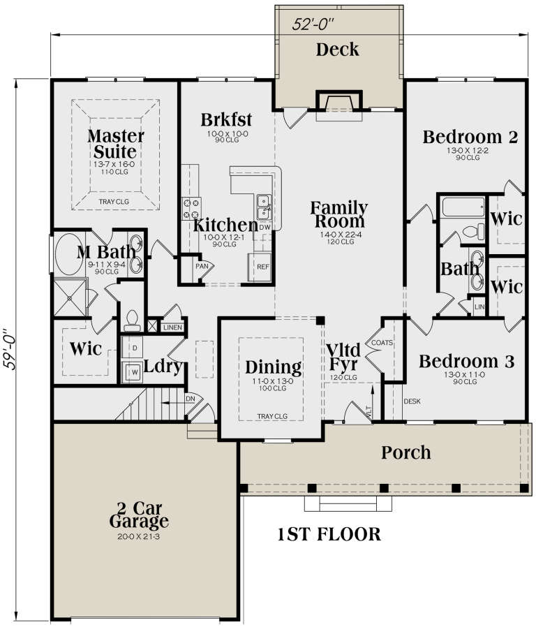 Southern Plan: 1,870 Square Feet, 3 Bedrooms, 2 Bathrooms - 009-00018