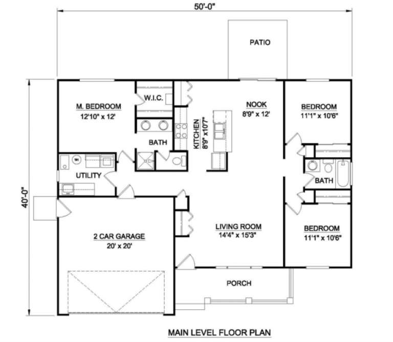 Ranch Plan: 1,364 Square Feet, 3 Bedrooms, 2 Bathrooms - 340-00012