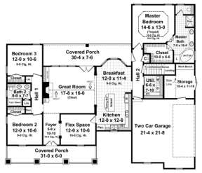 Traditional Plan: 1,800 Square Feet, 3 Bedrooms, 2 Bathrooms - 348-00175