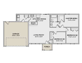 Country Plan: 1,030 Square Feet, 3 Bedrooms, 1 Bathroom - 849-00010