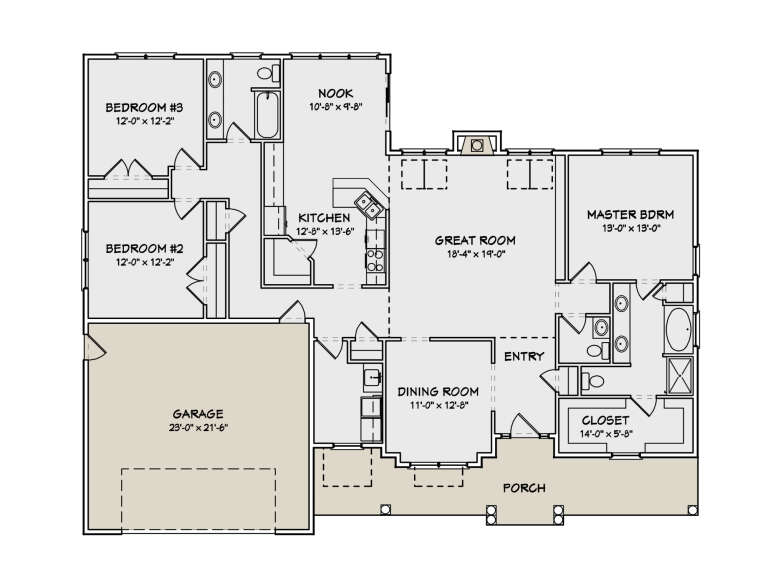 Ranch Plan: 2,002 Square Feet, 3 Bedrooms, 2.5 Bathrooms - 849-00034