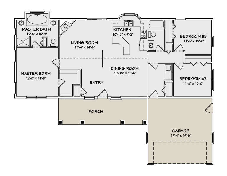 Ranch Plan: 1,456 Square Feet, 3 Bedrooms, 2 Bathrooms - 849-00040