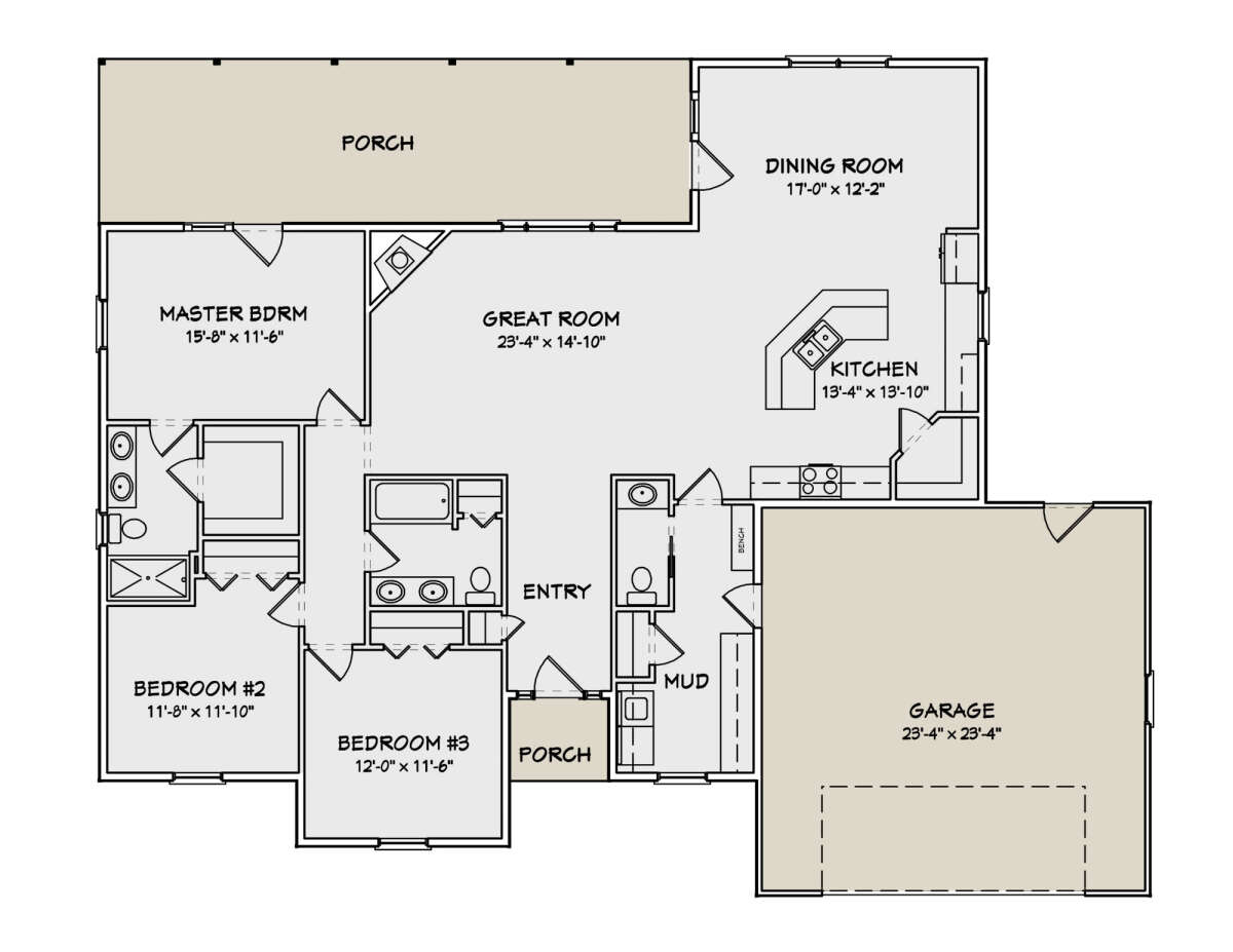 Traditional Plan: 1,806 Square Feet, 3 Bedrooms, 2.5 Bathrooms - 849-00055