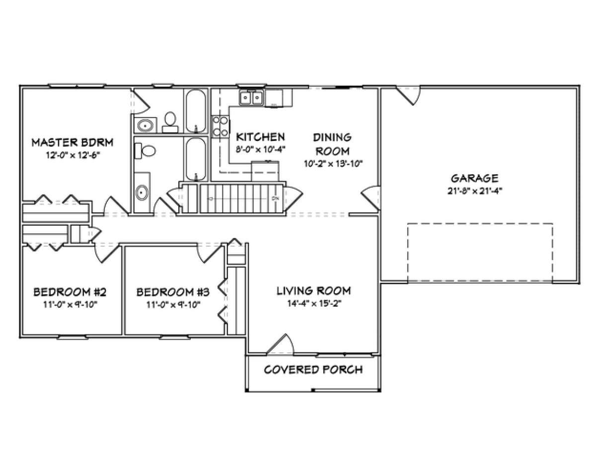 Country Plan: 1,150 Square Feet, 3 Bedrooms, 2 Bathrooms - 849-00075