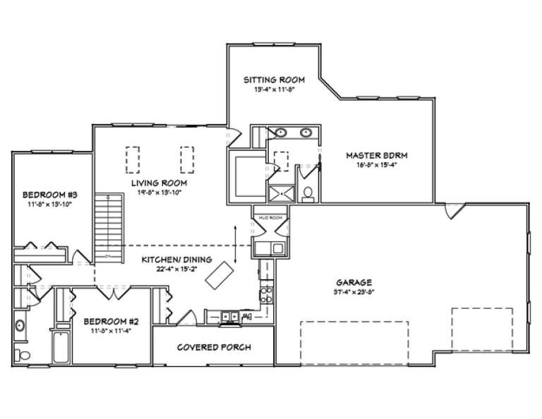 Traditional Plan: 1,798 Square Feet, 3 Bedrooms, 2 Bathrooms - 849-00084