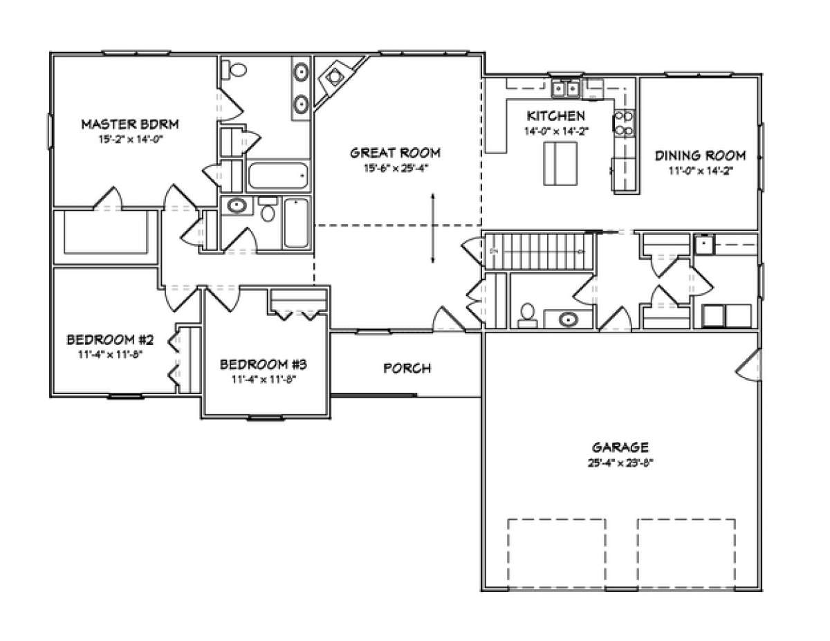 Ranch Plan: 1,844 Square Feet, 3 Bedrooms, 2.5 Bathrooms - 849-00094