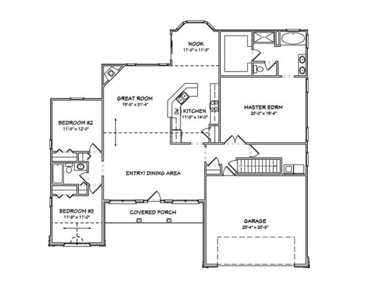 Ranch Plan: 2,078 Square Feet, 3 Bedrooms, 2 Bathrooms - 849-00102