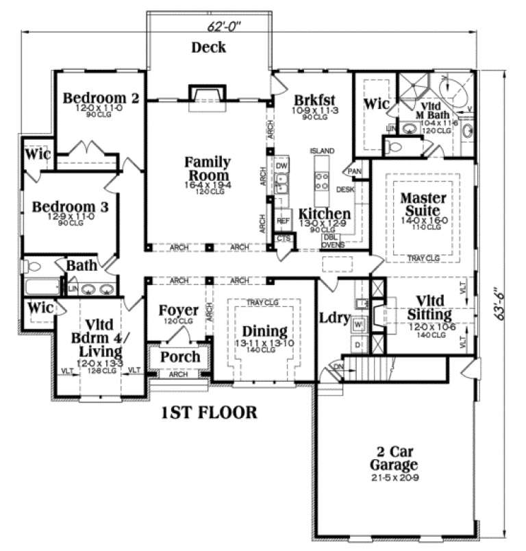 Traditional Plan: 2,406 Square Feet, 4 Bedrooms, 2 Bathrooms - 009-00040