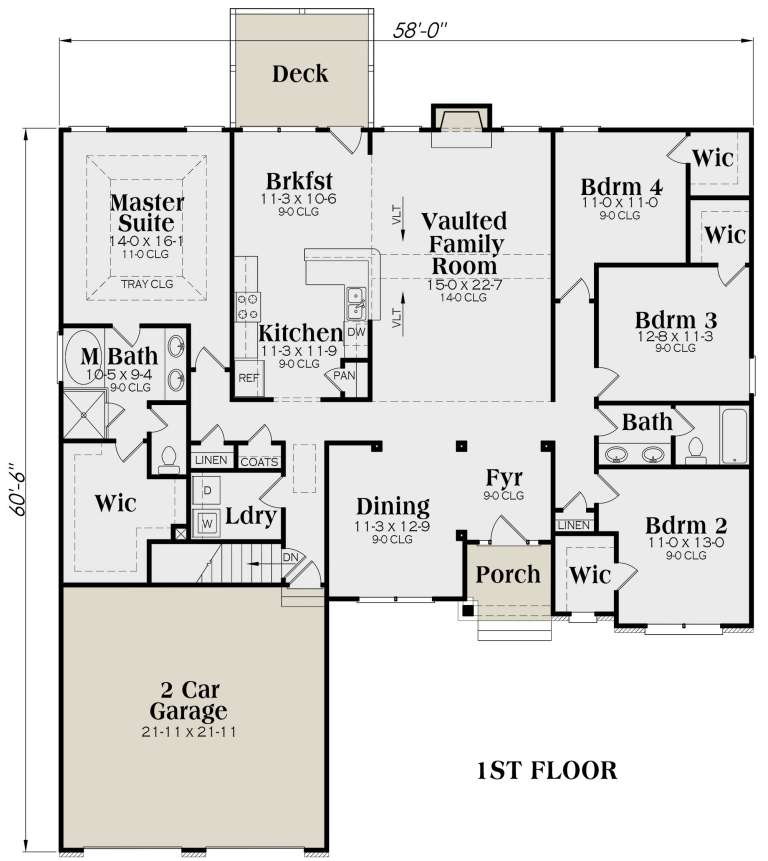 Traditional Plan: 2,225 Square Feet, 4 Bedrooms, 2 Bathrooms - 009-00043