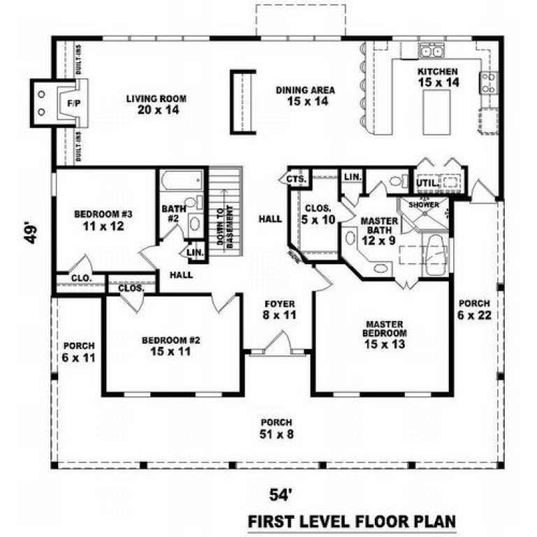 Country Plan: 1,800 Square Feet, 3 Bedrooms, 2 Bathrooms - 053-00863