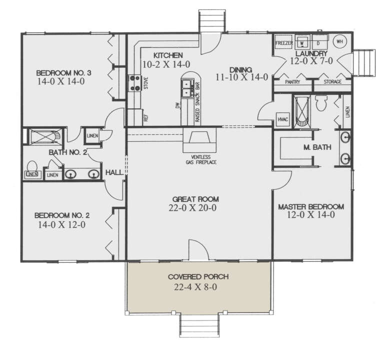 Southern Plan: 1,700 Square Feet, 3 Bedrooms, 2 Bathrooms - 1776-00034