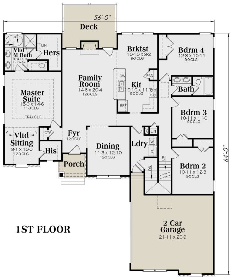 Craftsman Plan: 2,068 Square Feet, 4 Bedrooms, 2 Bathrooms - 009-00080